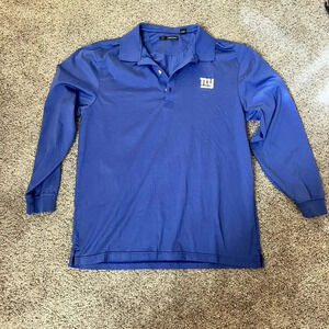 Greg Norman Mens‎ New York Giants Blue Long Sleeve Polo Golf Shirt Football NFL